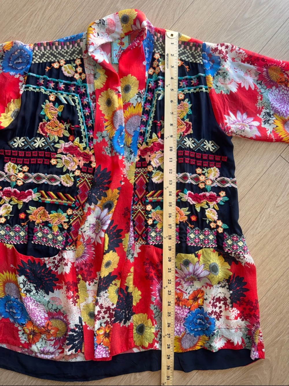 Johnny Was Mishka Rose Embroidery Silk Kimono Size Petite XS - Picture 14 of 14
